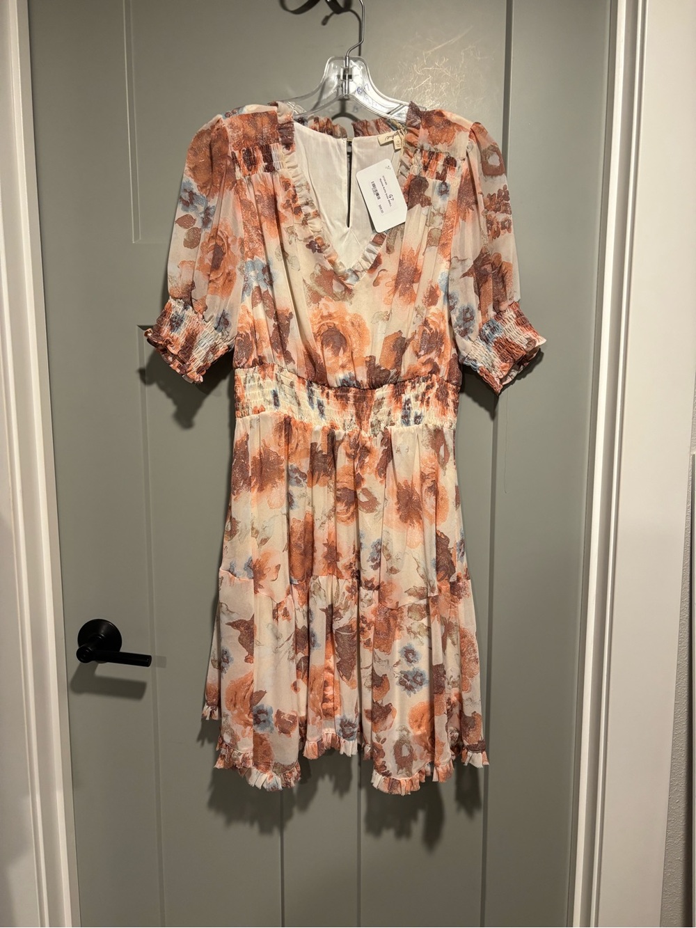 Mystree Cream Dress with Peach Floral Print